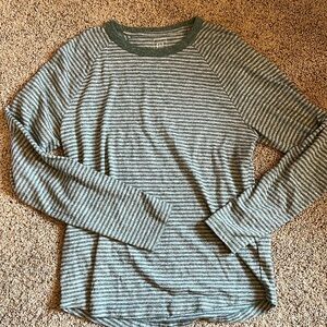 Green and Gray Striped Gap Pullover Long-sleeve Tee